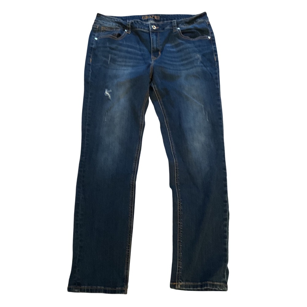 Grace in LA Womens Dark Wash Distressed Skinny Jeans Size 34